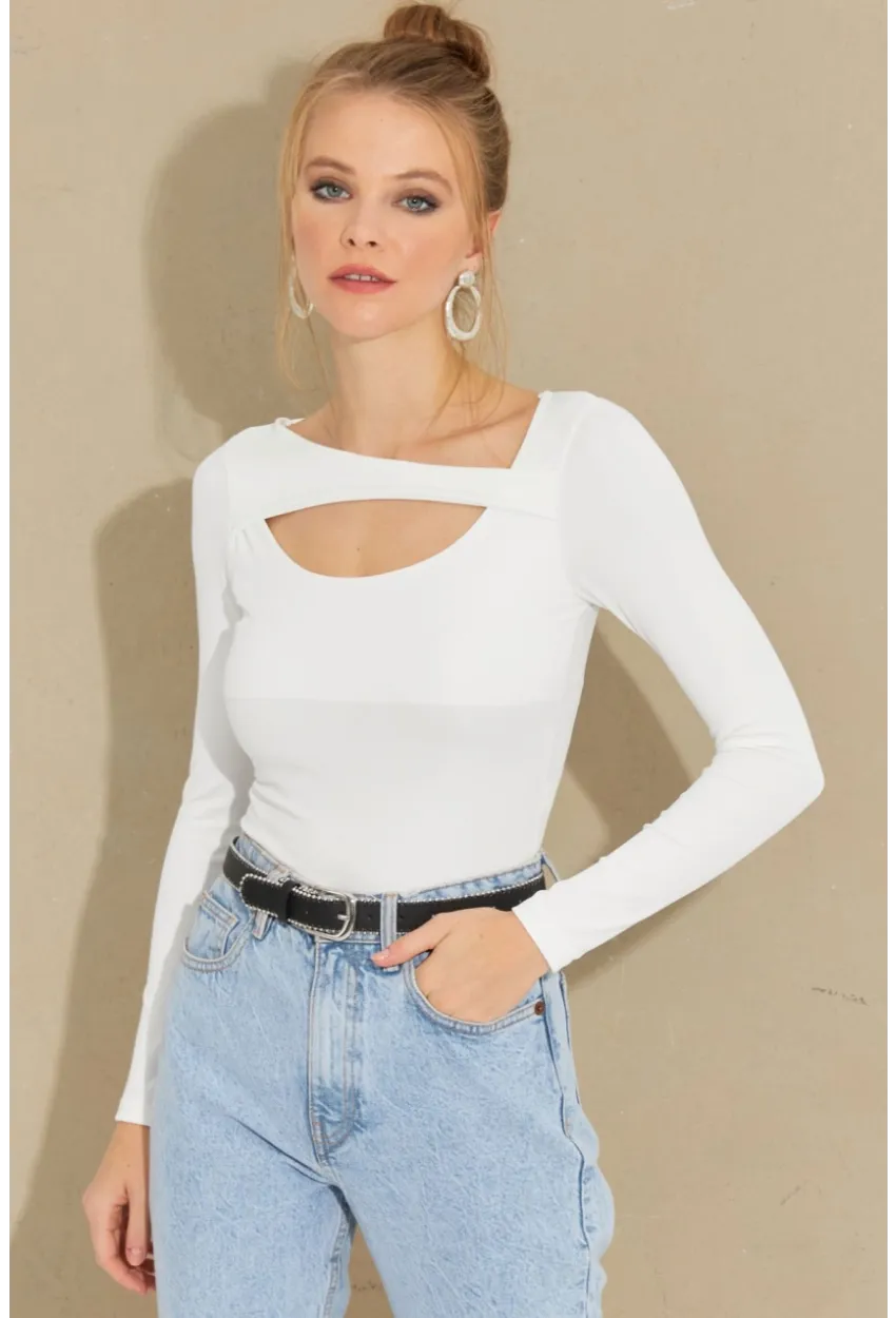 Kadın Beyaz Pencereli Bluz CY438