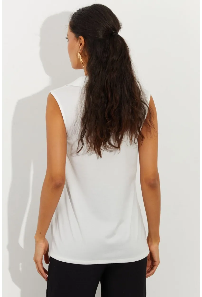 Kadın Beyaz Polo Yaka Bluz LPP1219