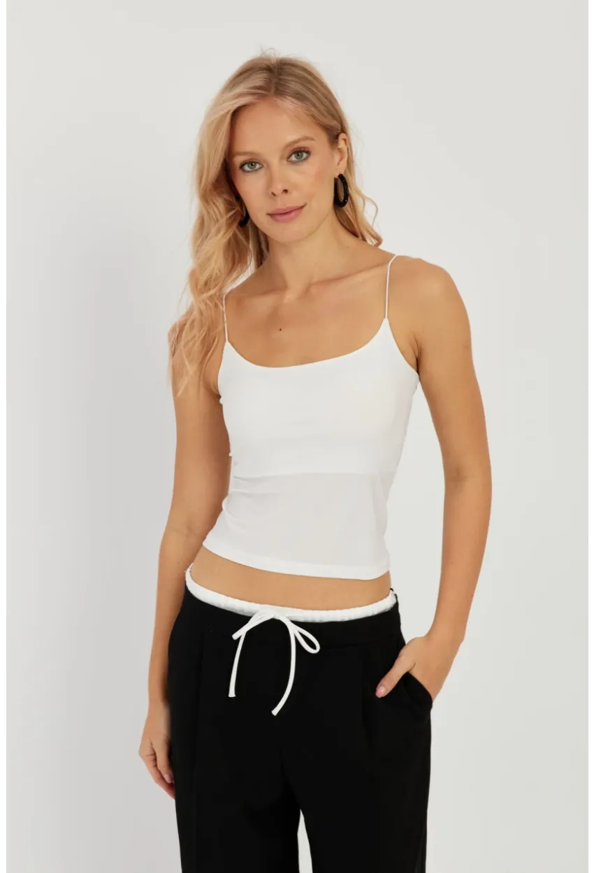 Kadın Beyaz-Saks İkili İp Askılı Bluz GÇ158