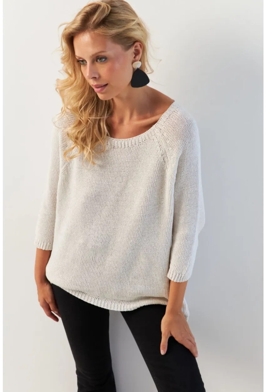 Kadın Beyaz Sırtı Damla Triko Bluz YV267