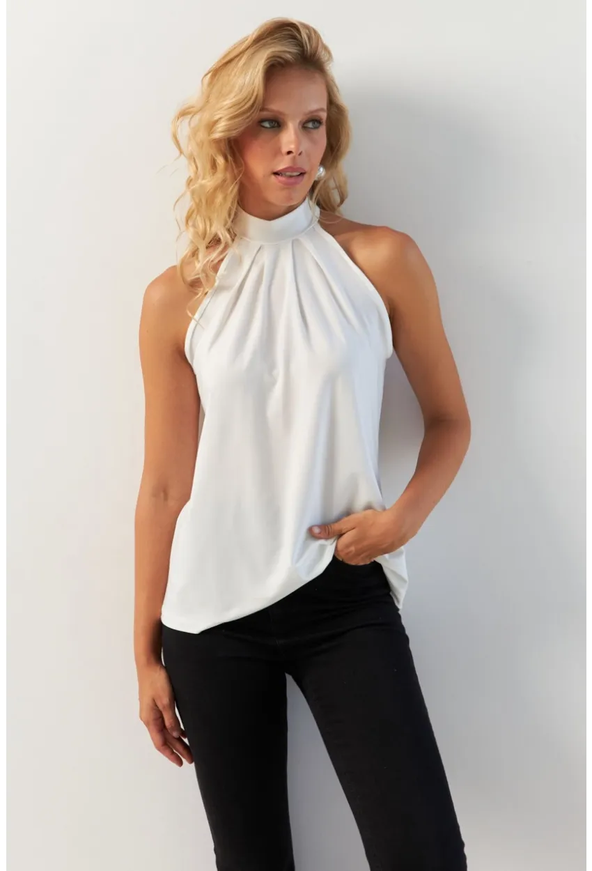 Kadın Beyaz Sırtı Damla Yılbaşı Bluz LPP5043