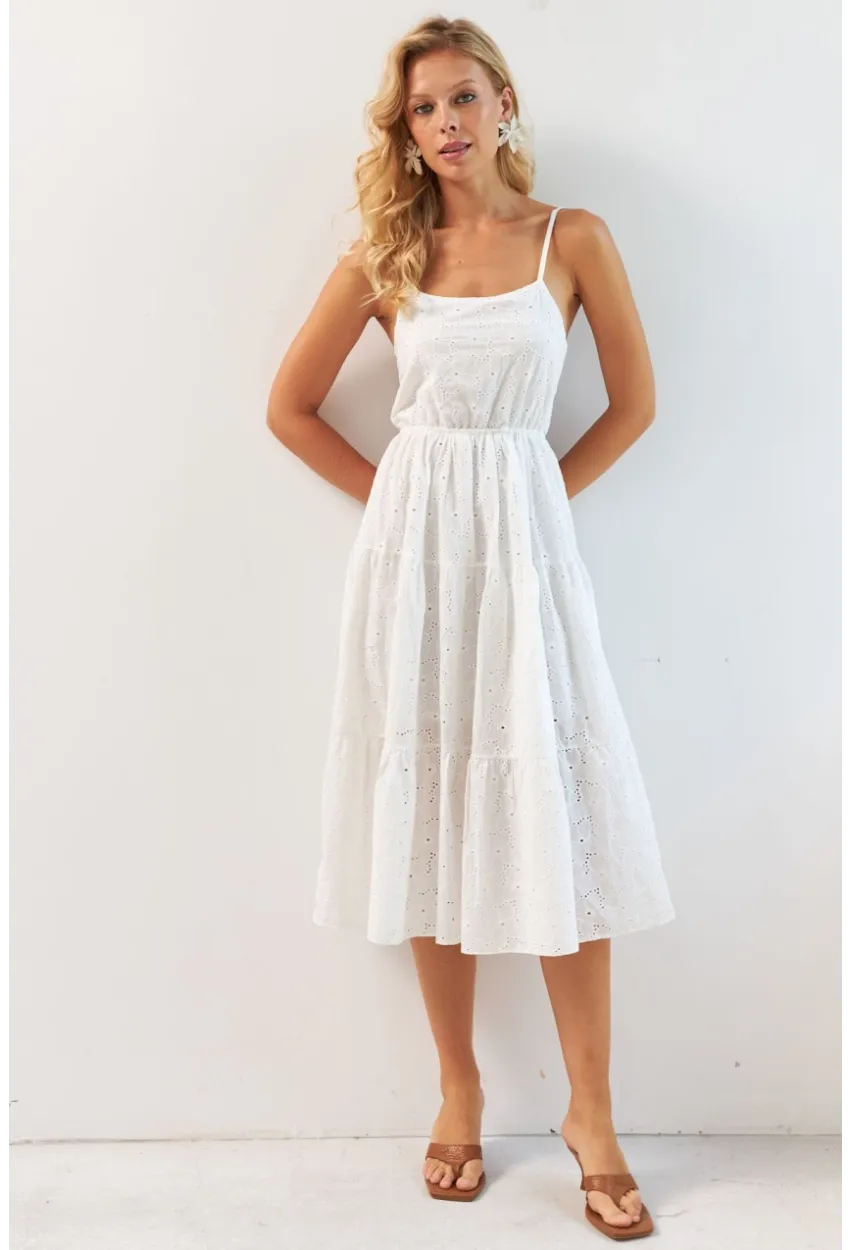 Kadın Beyaz Sırtı Gipeli Astarlı Midi Elbise BK267229