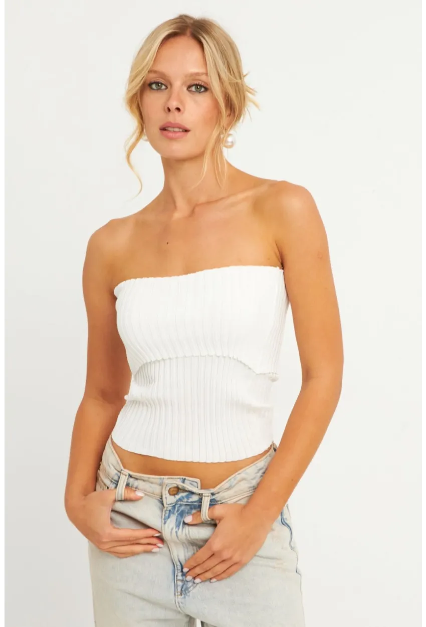 Kadın Beyaz Straplez Triko Bluz YV240