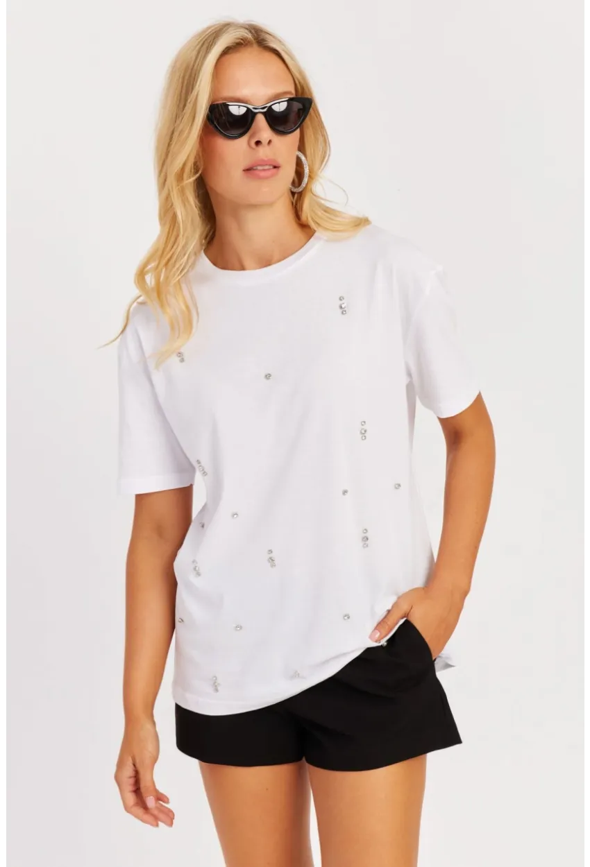 Kadın Beyaz Taşlı Bluz SGT401
