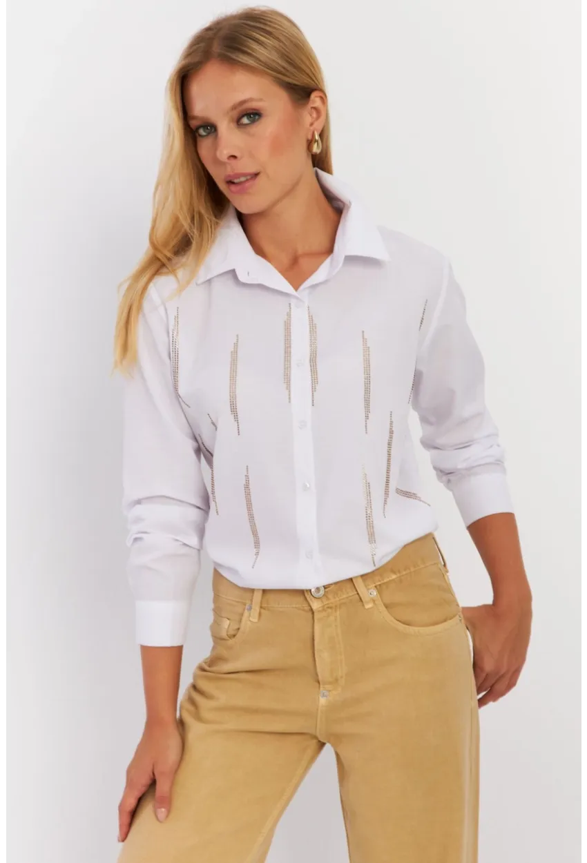 Kadın Beyaz Taşlı Gömlek ZER412