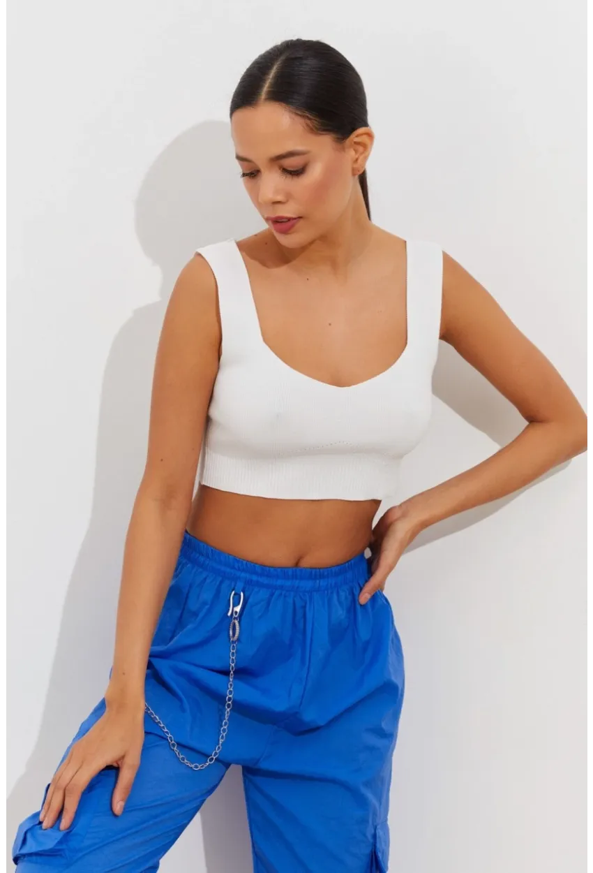Kadın Beyaz Triko Crop Atlet YV118