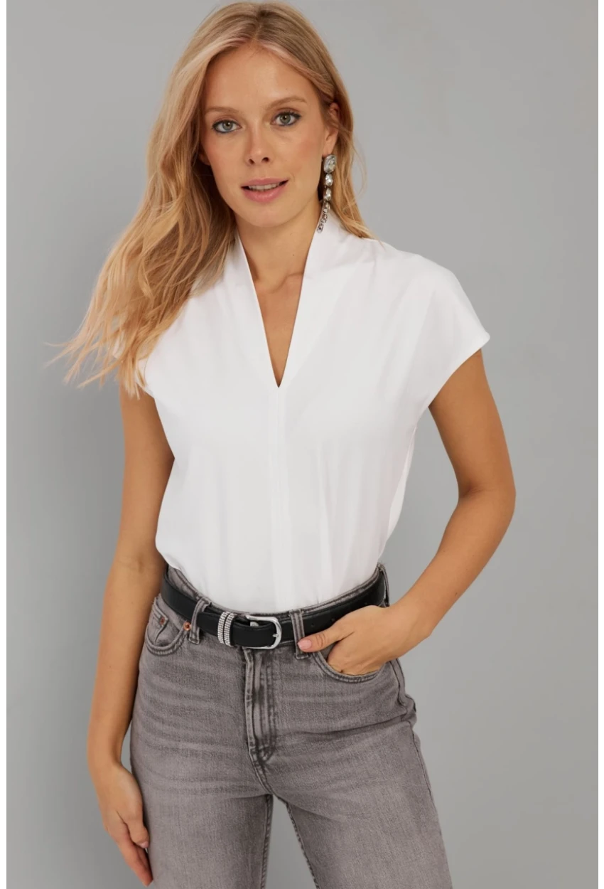 Kadın Beyaz V Yaka Bluz EY2742