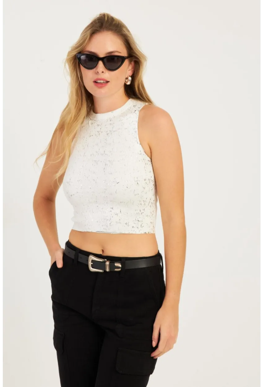 Kadın Beyaz Varaklı Bluz KZ2509