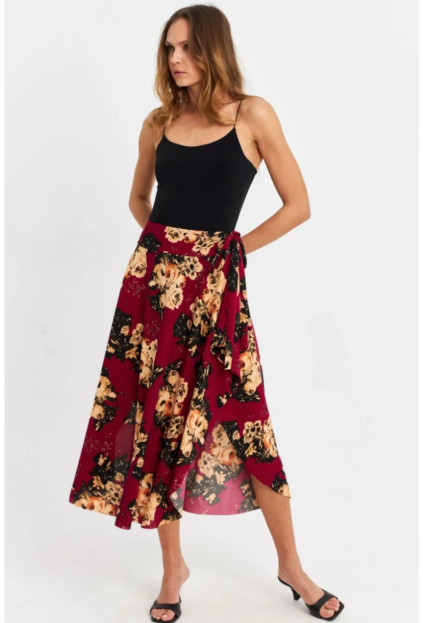 Kadın Bordo Asimetrik Etek LV81