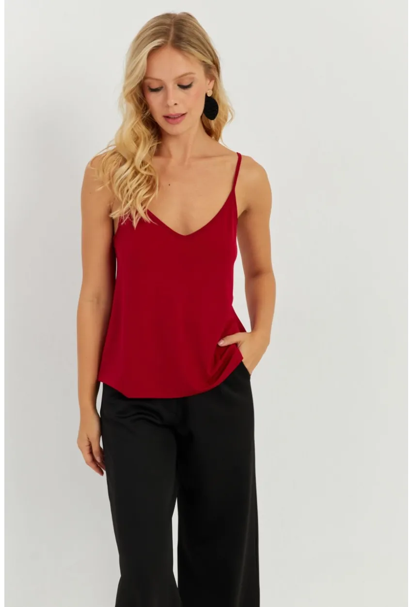 Kadın Bordo Askılı Bluz AYD269