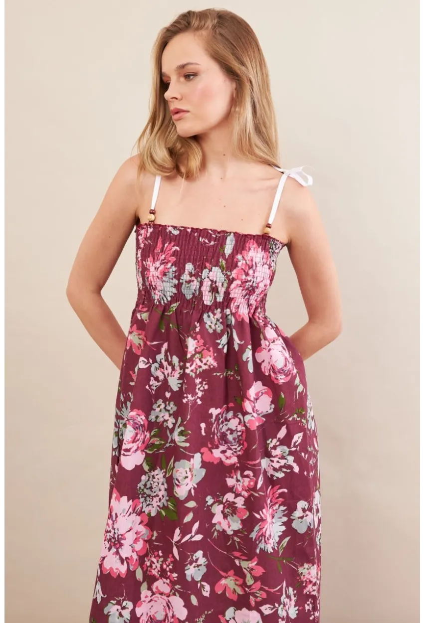 Kadın Bordo Askılı Gipeli Midi Elbise OR500