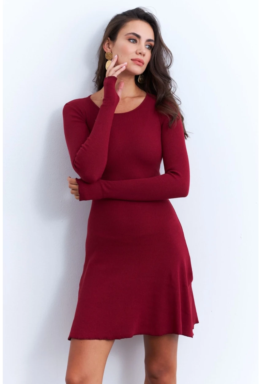 Kadın Bordo Bağlamalı Kaşkorse Mini Elbise FRY2175