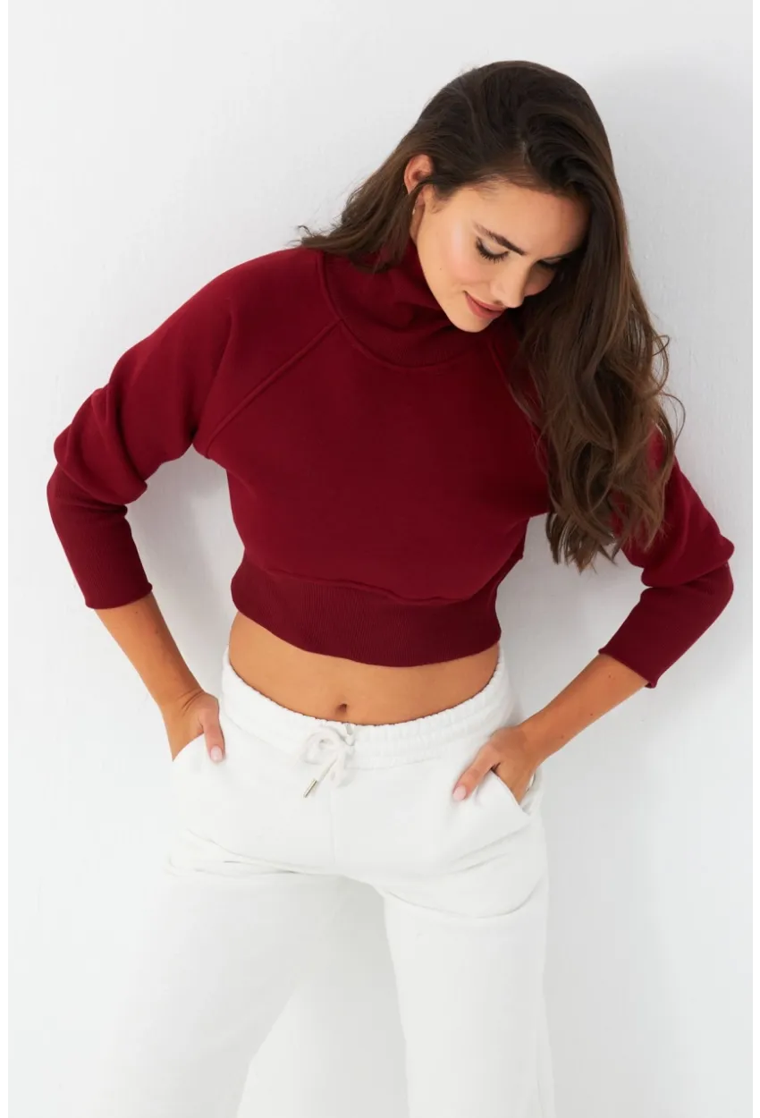 Kadın Bordo Balıkçı Crop Sweatshirt DY1469