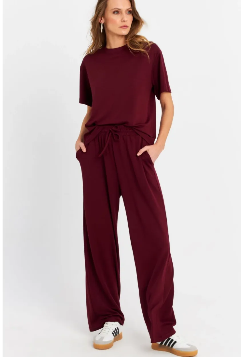 Kadın Bordo Basic Alt-Üst Pantolon Takım MRU6929