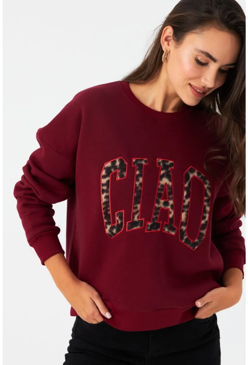 Kadın Bordo Baskılı Sweatshirt MPP6429