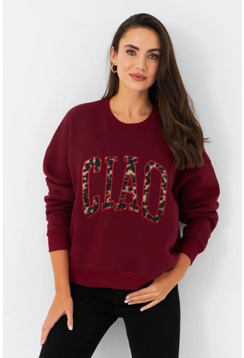 Kadın Bordo Baskılı Sweatshirt MPP6429