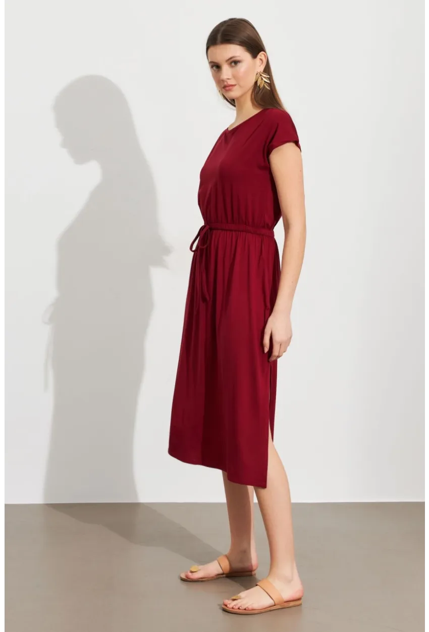 Kadın Bordo Beli Büzülebilir Midi Elbise MURO1193