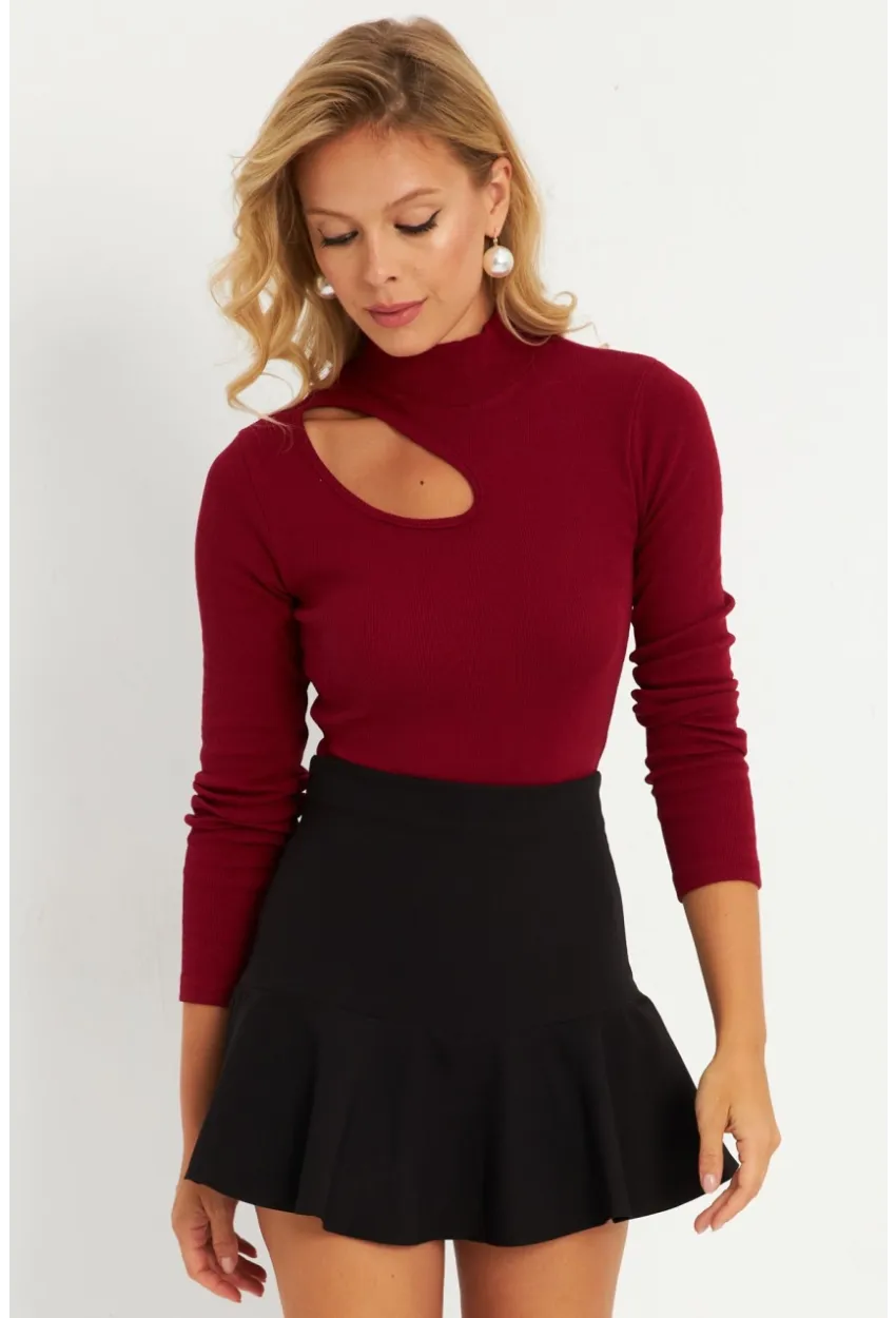 Kadın Bordo Çapraz Yaka Yarım Balıkçı Bluz B1404