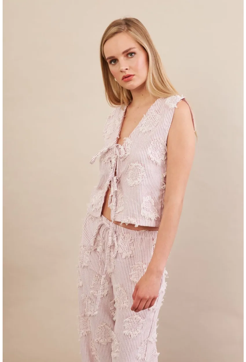 Kadın Bordo Çizgili Püsküllü Alt Üst Takım MOD2517