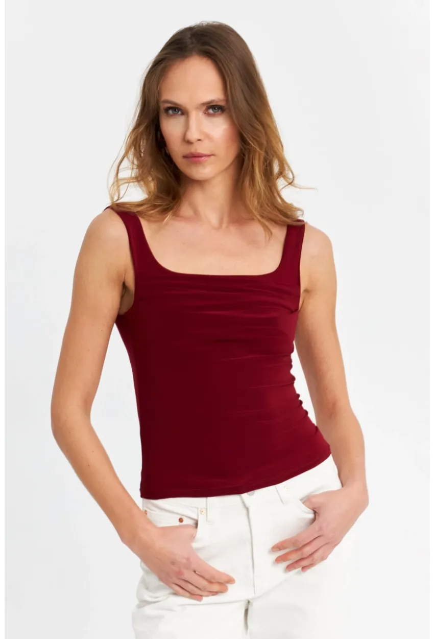 Kadın Bordo Degaje Yaka Askılı Atlet GÇ199