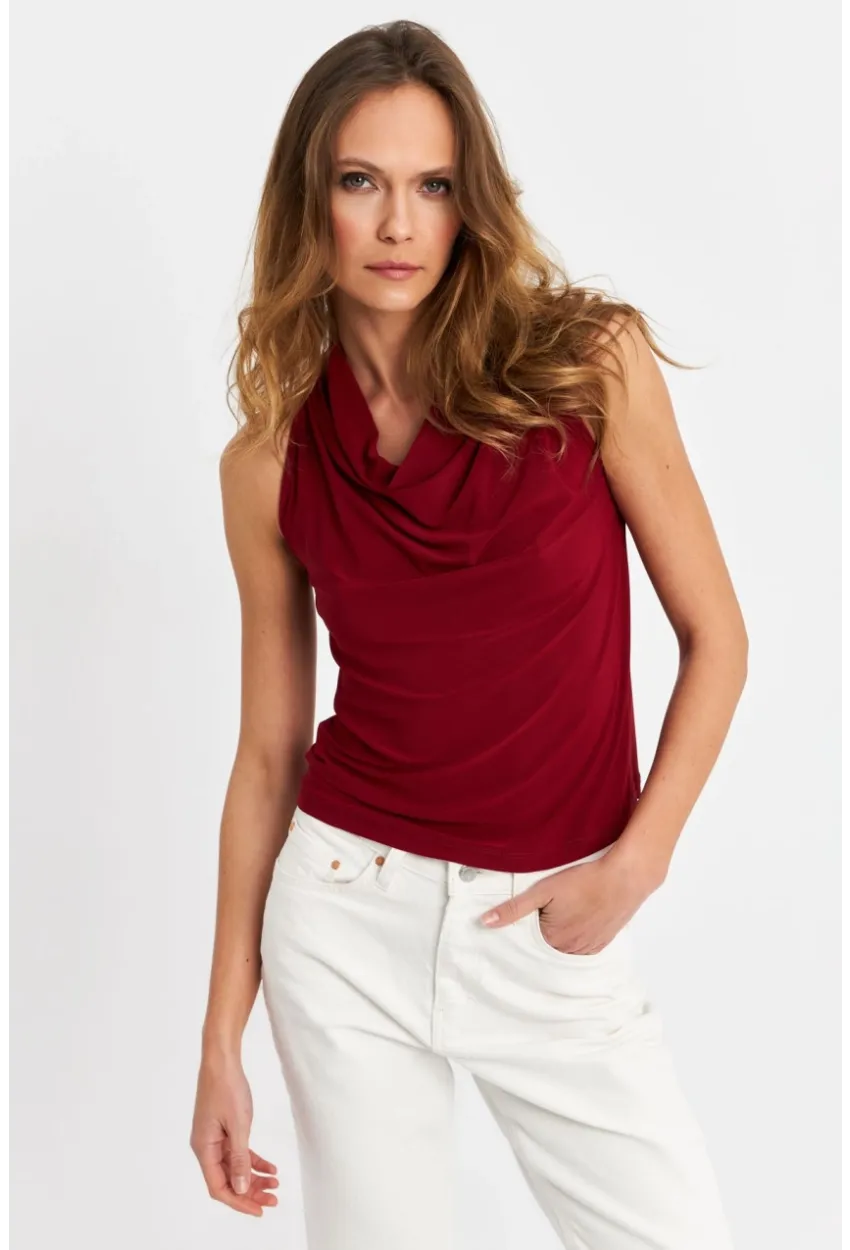 Kadın Bordo Degaje Yaka Kolsuz Bluz LPP1226-90