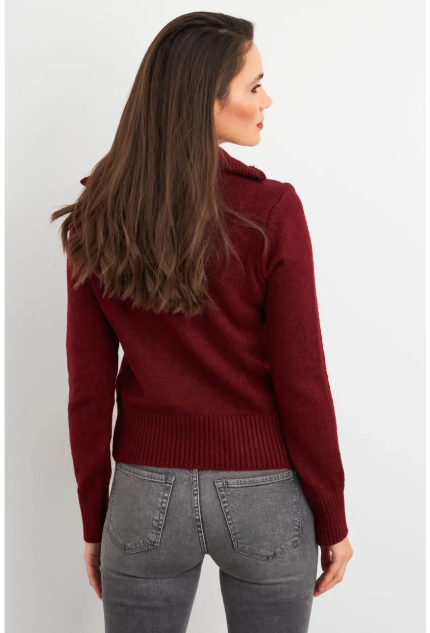 Kadın Bordo Devrik Yaka Hırka TEM102