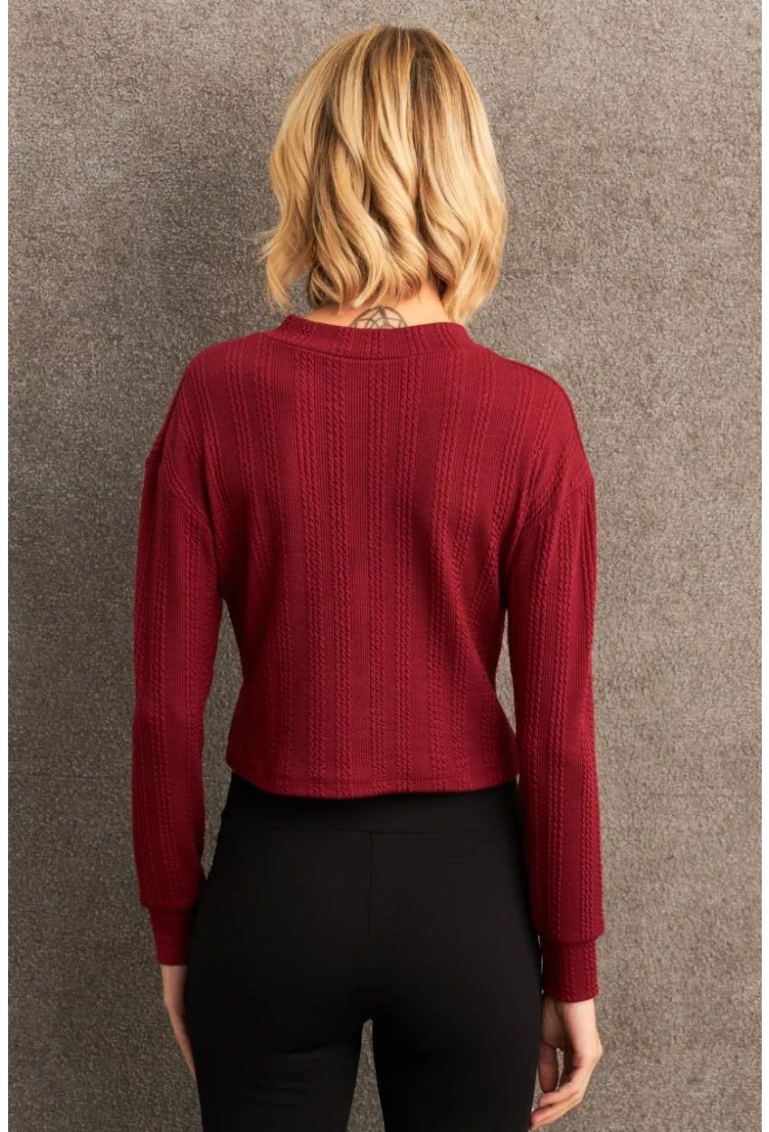 Kadın Bordo Düğme Detaylı Bluz TF57