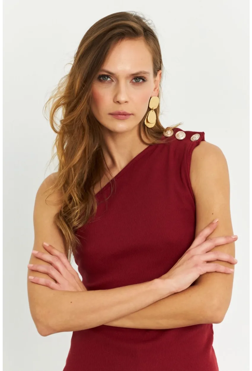 Kadın Bordo Düğme Detaylı Kaşkorse Bluz EY2711