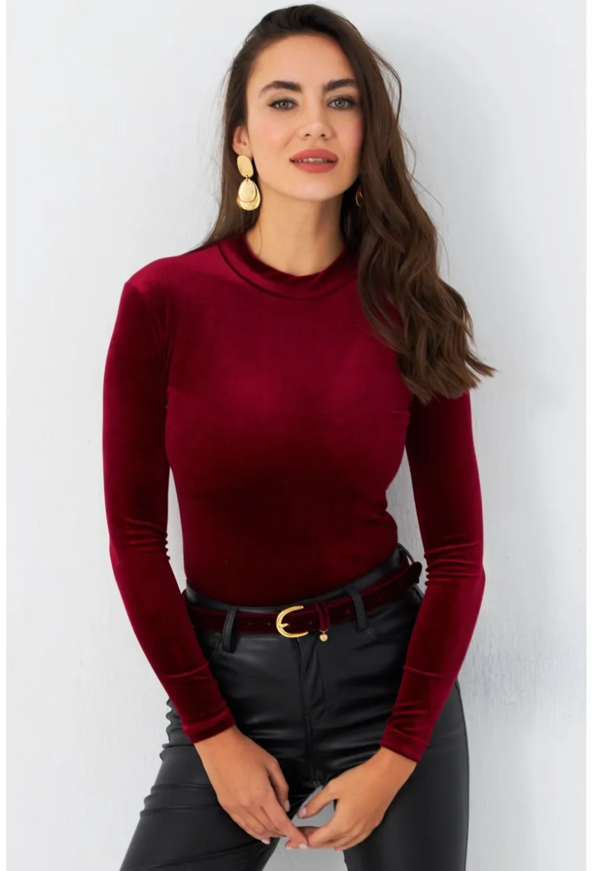 Kadın Bordo Kadife Bluz LPP1240