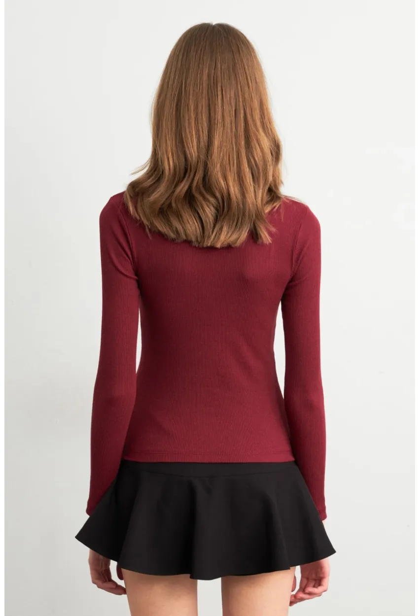 Kadın Bordo Kare Yaka Kaşkorse Bluz GA101