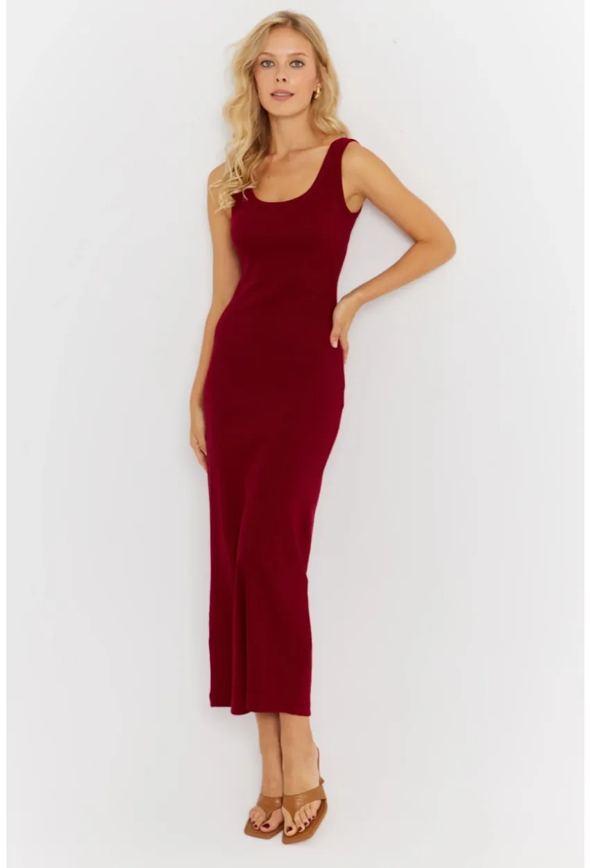 Kadın Bordo Kaşkorse Midi Elbise MK26
