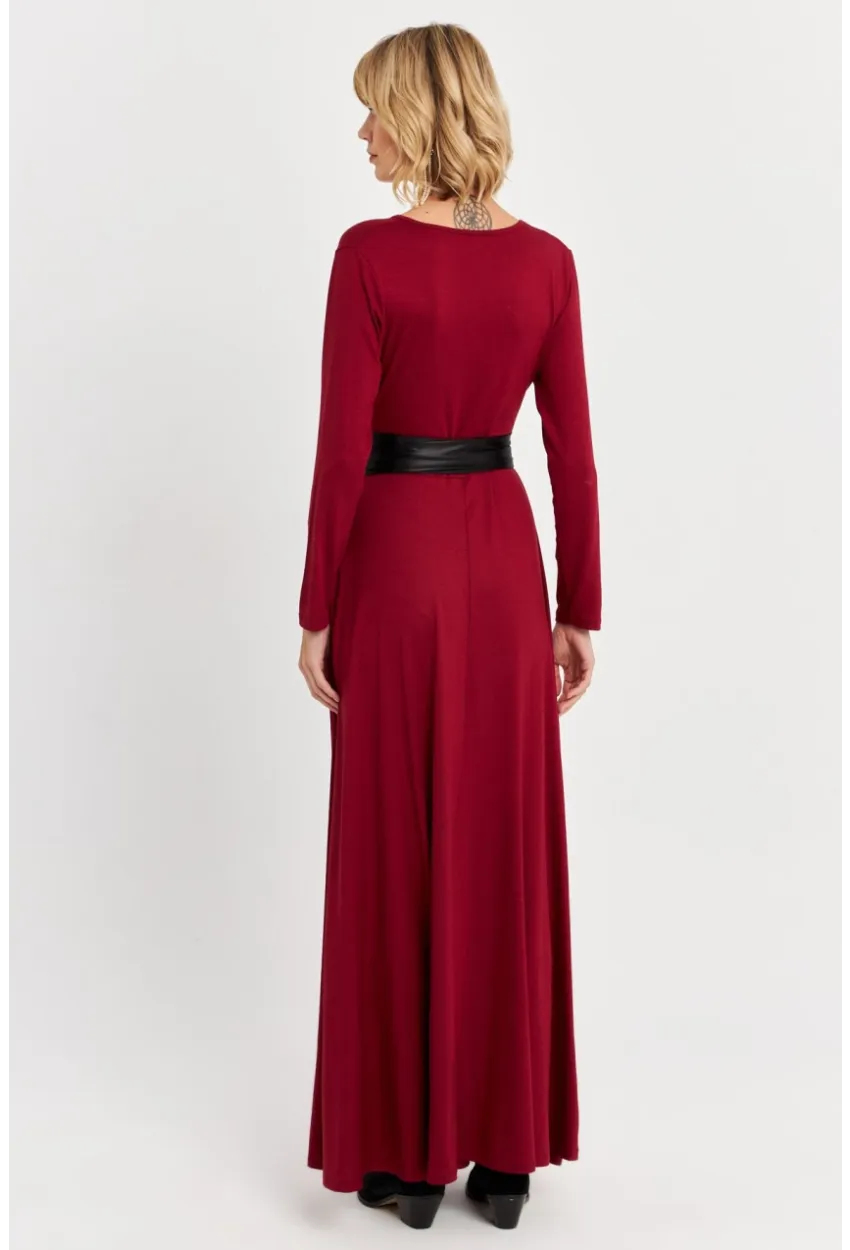 Kadın Bordo Kruvaze Maxi Elbise VTN3