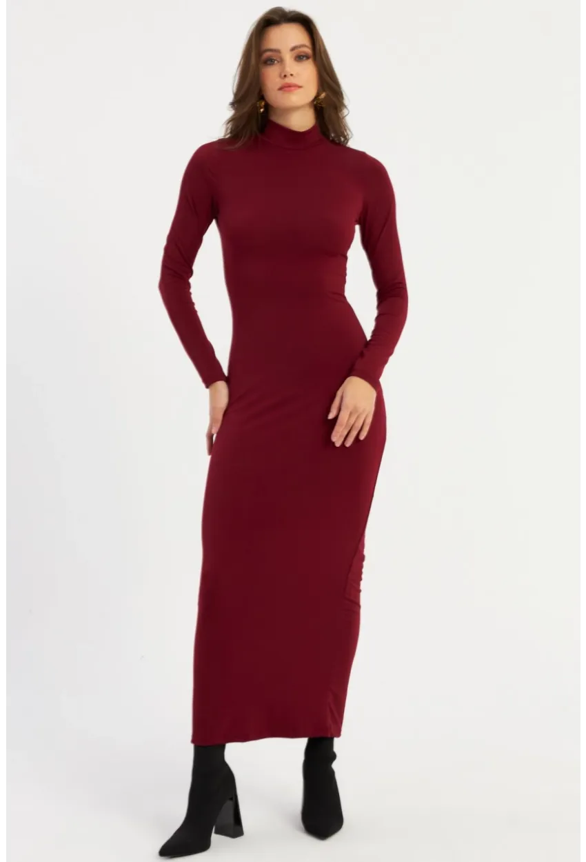 Kadın Bordo Maxi Elbise MLİK100