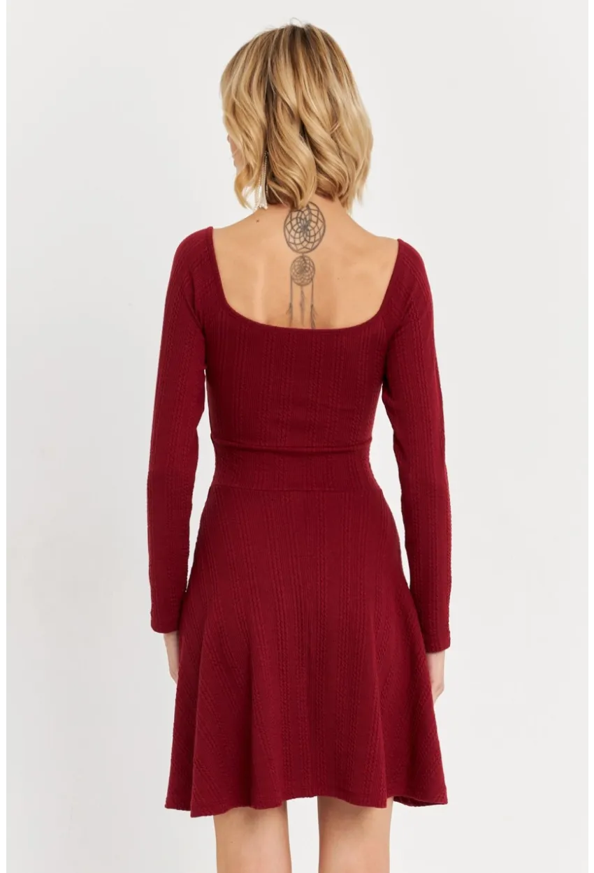 Kadın Bordo Önü Bağlamalı Mini Elbise TF59