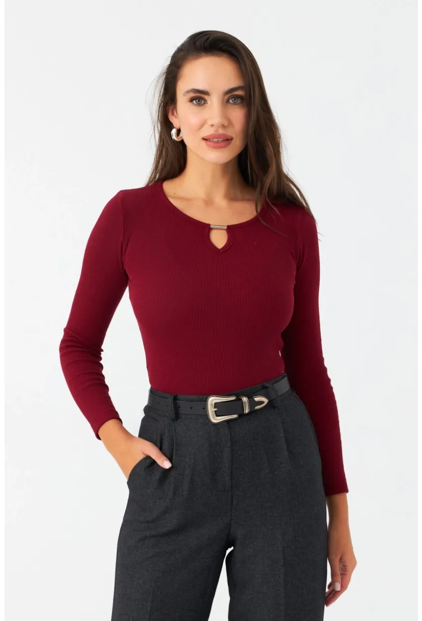 Kadın Bordo Önü Damla Kaşkorse Bluz GA100