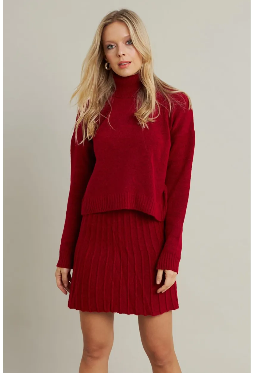 Kadın Bordo Pileli Etekli Alt Üst Takım ELT12001