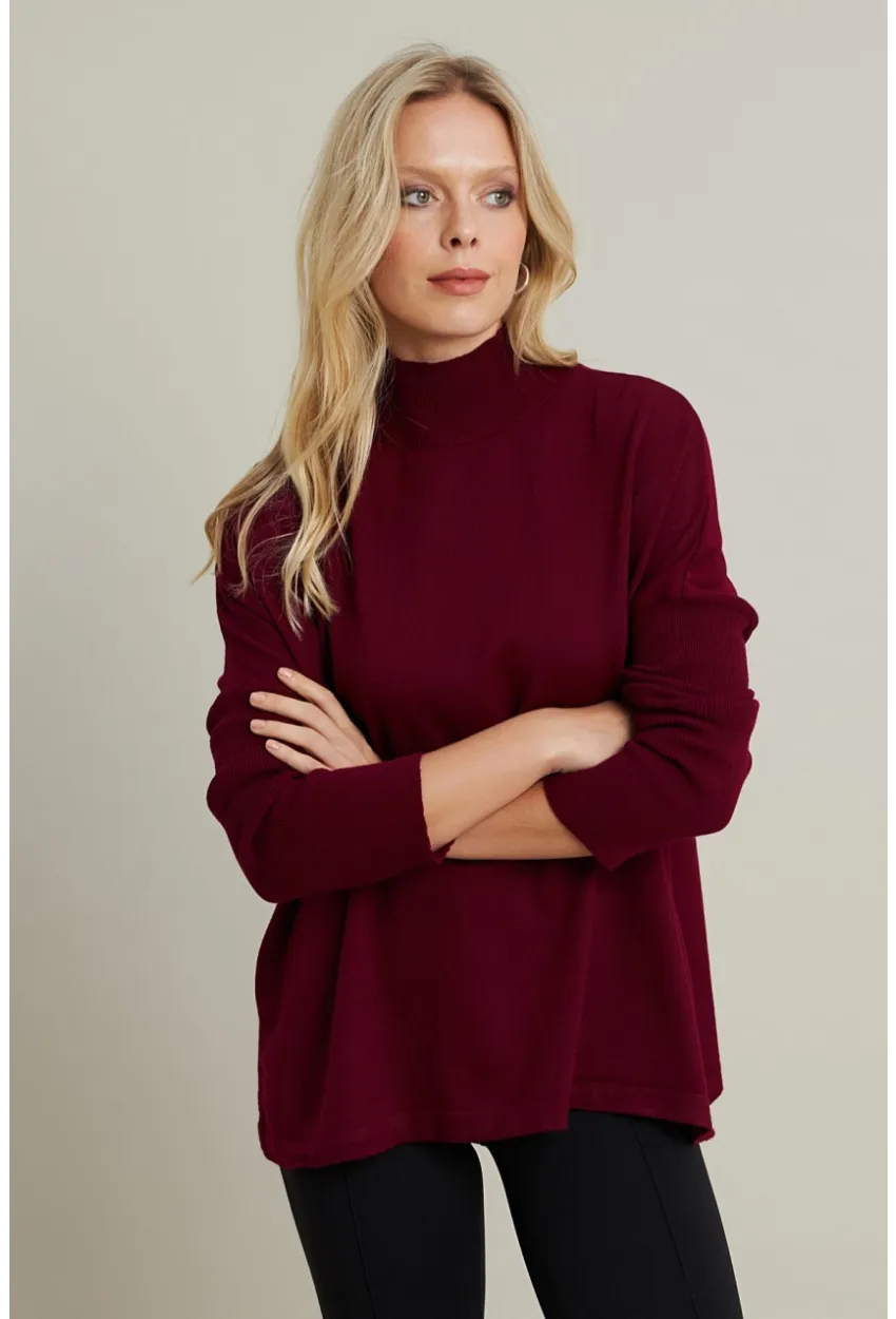 Kadın Bordo Salaş Triko Bluz YV289