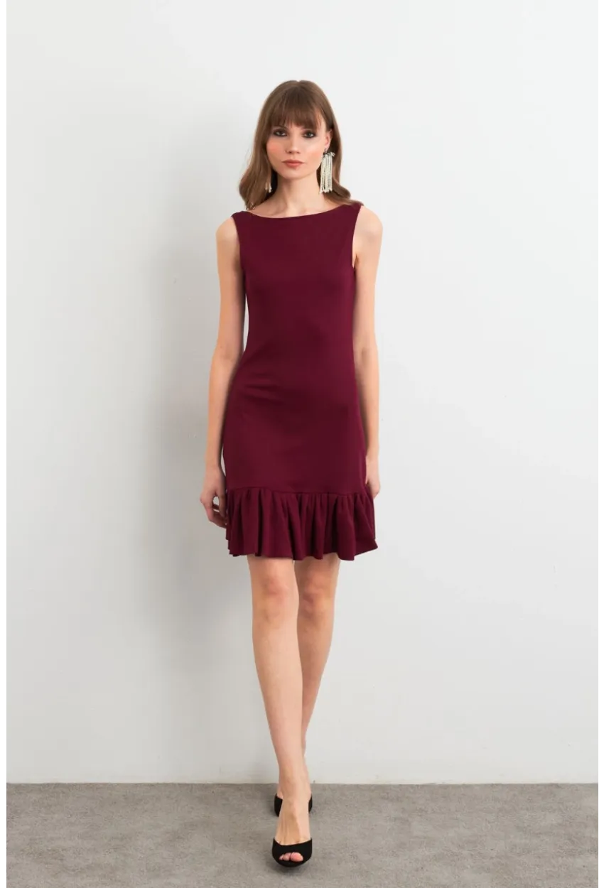 Kadın Bordo Sırtı Açık Mini Elbise HOR0050