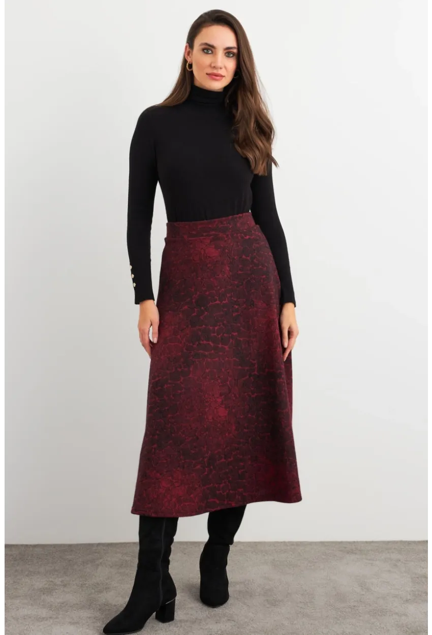 Kadın Bordo-Siyah Desenli Çan Etek MLON3007