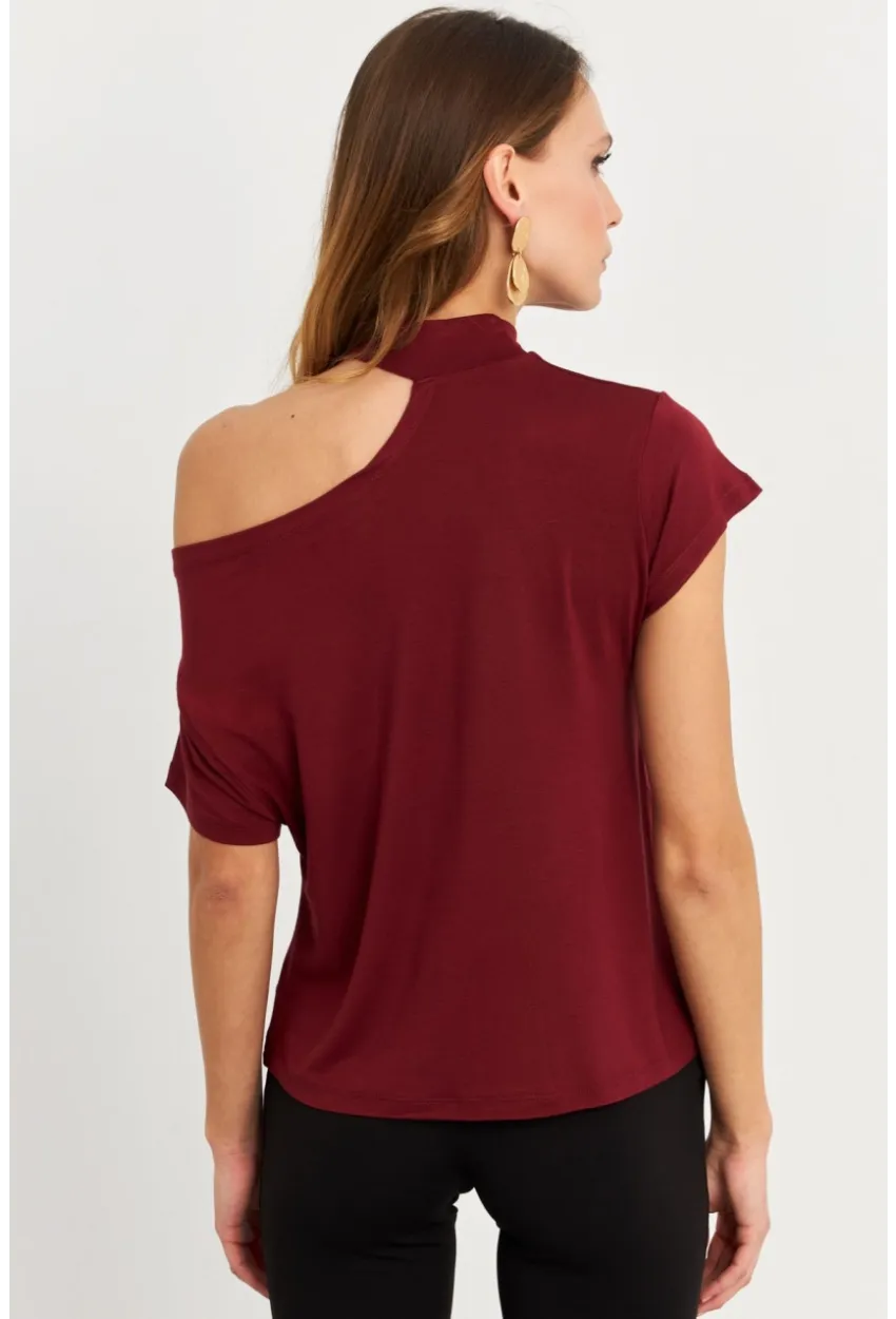 Kadın Bordo Tek Omuz Açık Bluz LPP1300