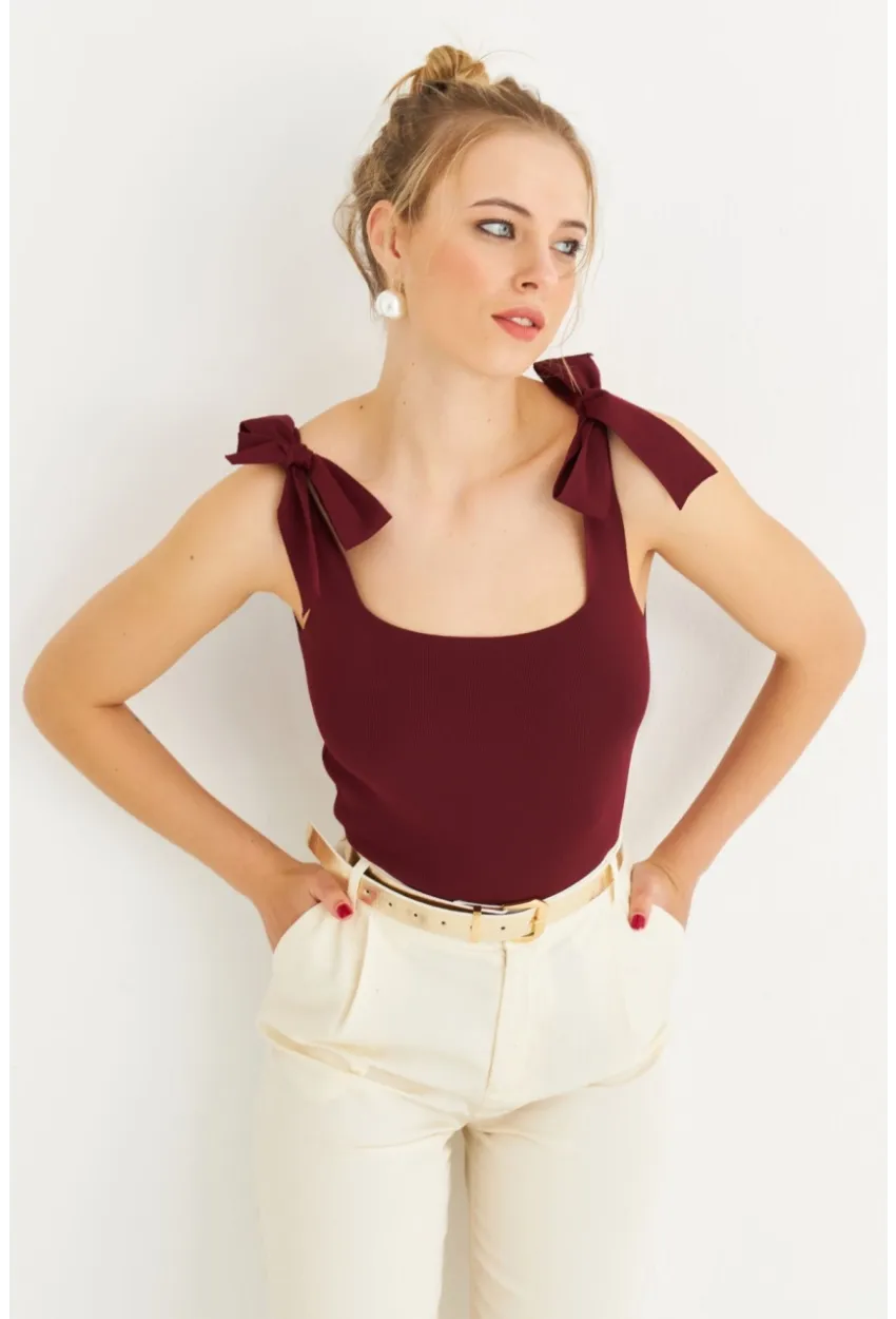Kadın Bordo Triko Bluz YV236