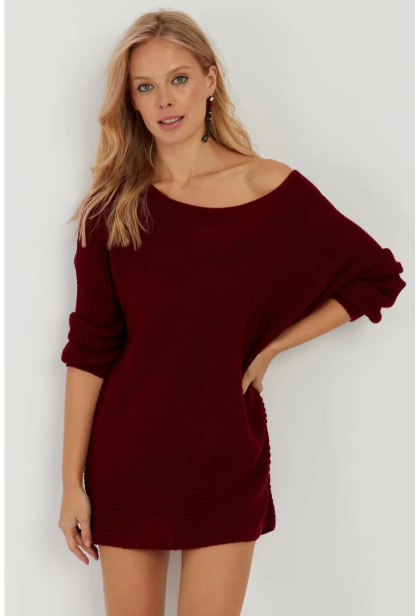 Kadın Bordo Triko Kazak SMT223