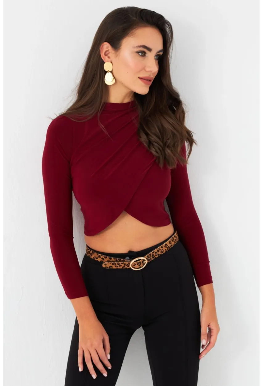 Kadın Bordo Yarım Balıkçı Anvelop Bluz CY351