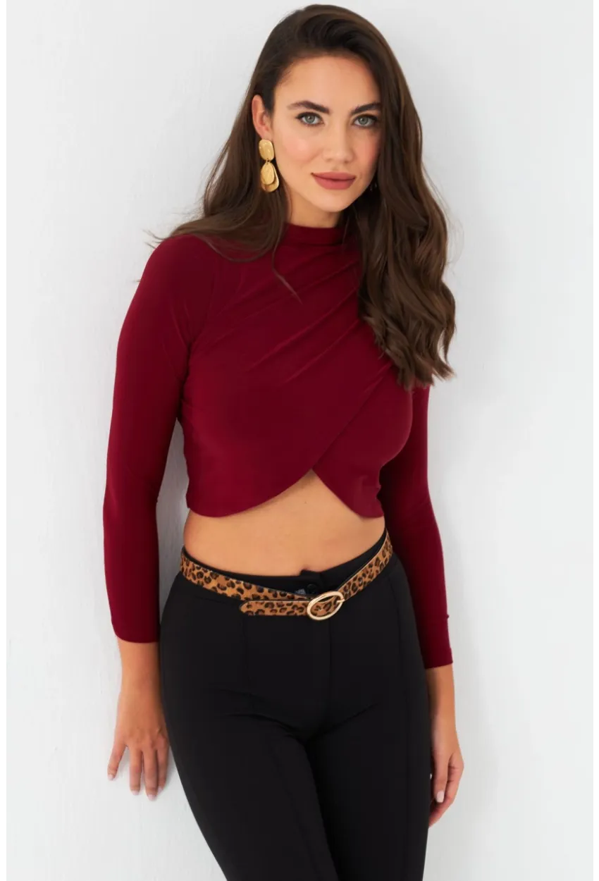 Kadın Bordo Yarım Balıkçı Anvelop Bluz CY351