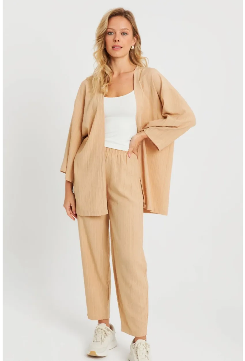 Kadın Bürümcük Kimono Takım Camel Q983