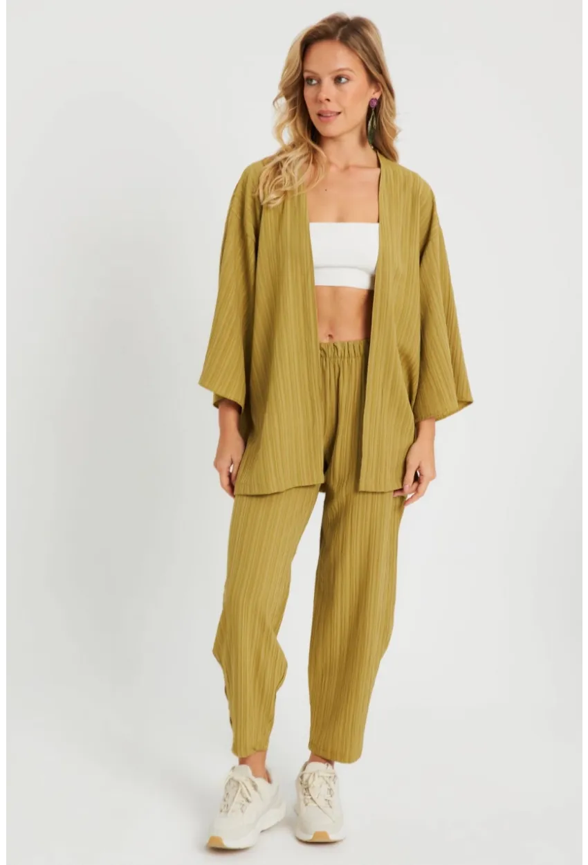 Kadın Bürümcük Kimono Takım Haki Q983