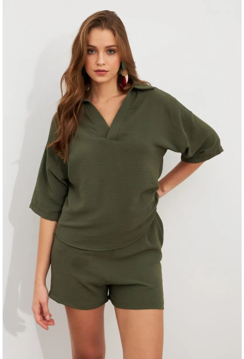 Kadın Çağla Yeşili Aerobin Şort Takım Q1005