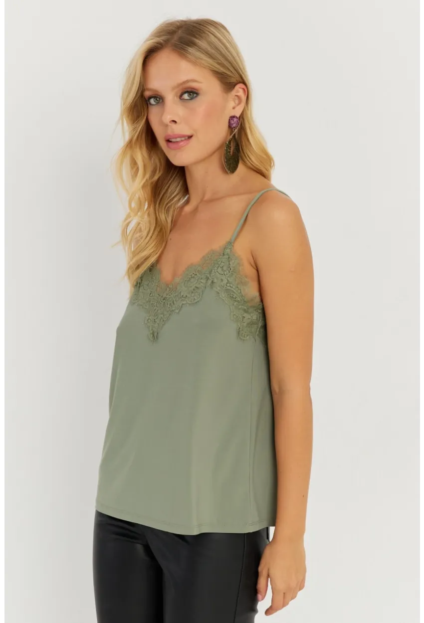 Kadın Çağla Yeşili Dantel Detaylı Atlet AYD265