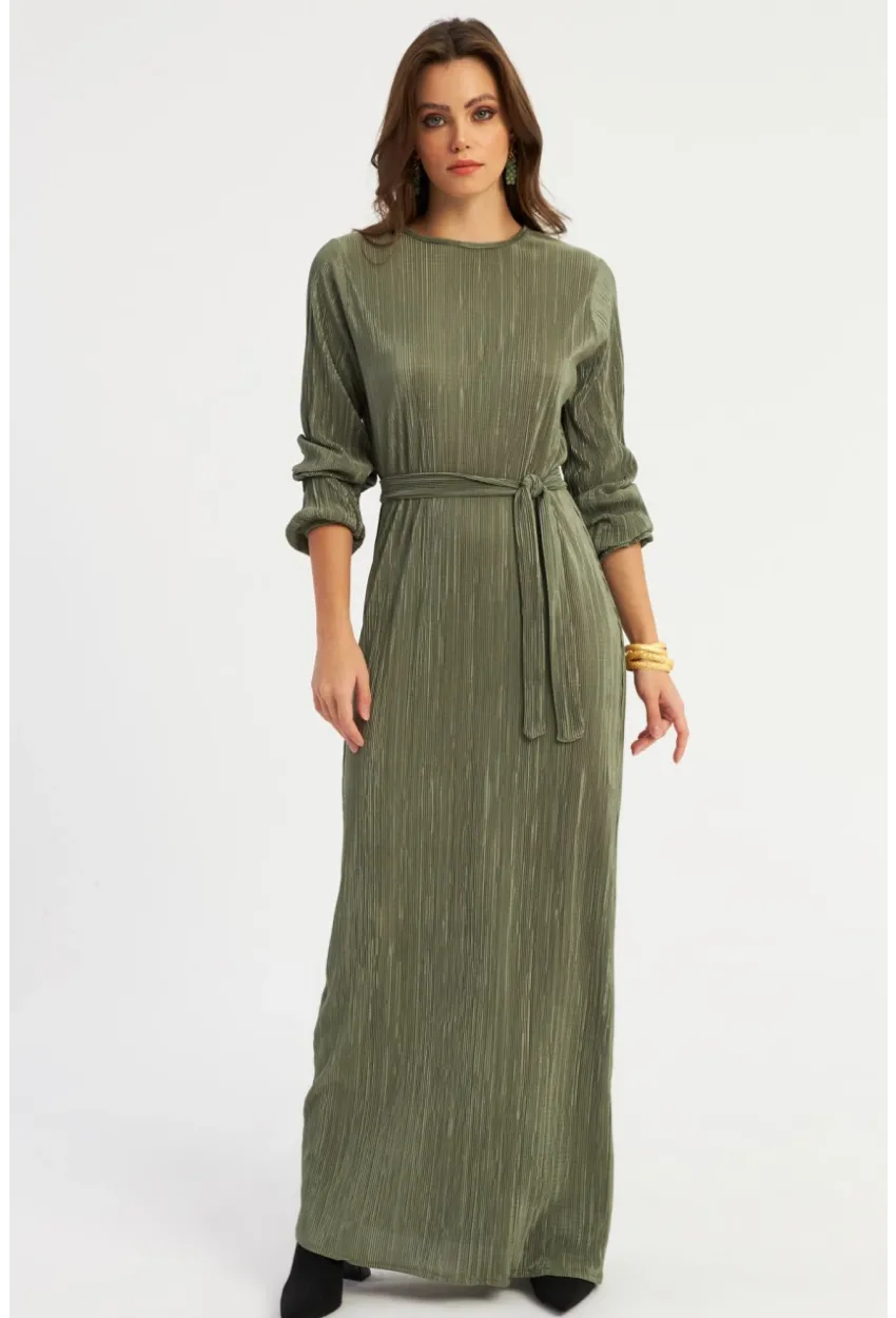 Kadın Çağla Yeşili Pilise Maxi Elbise GÇ192