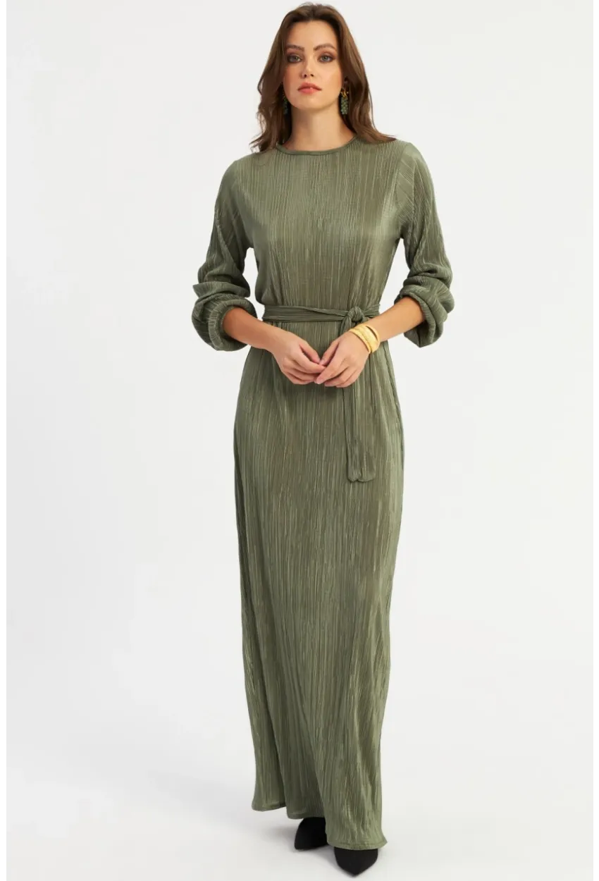 Kadın Çağla Yeşili Pilise Maxi Elbise GÇ192